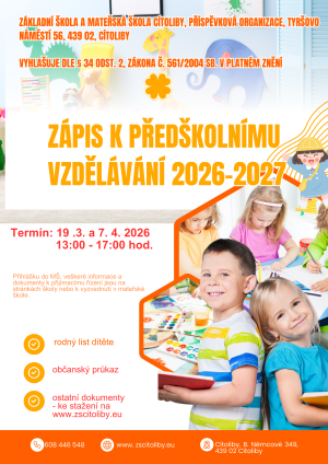 Zápis k předškolnímu vzdělávání 2026 - 2027